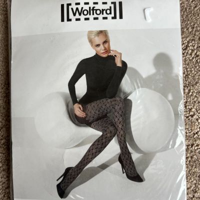 New in Box Wolford Mikado 14432 Black White Women's Tights Size S